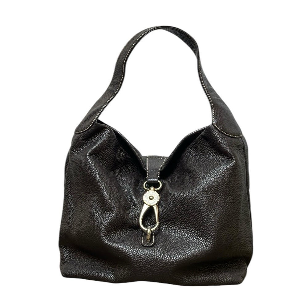Dooney & Bourke Dark Brown Logo Lock Pebble Leather Shoulder Bag